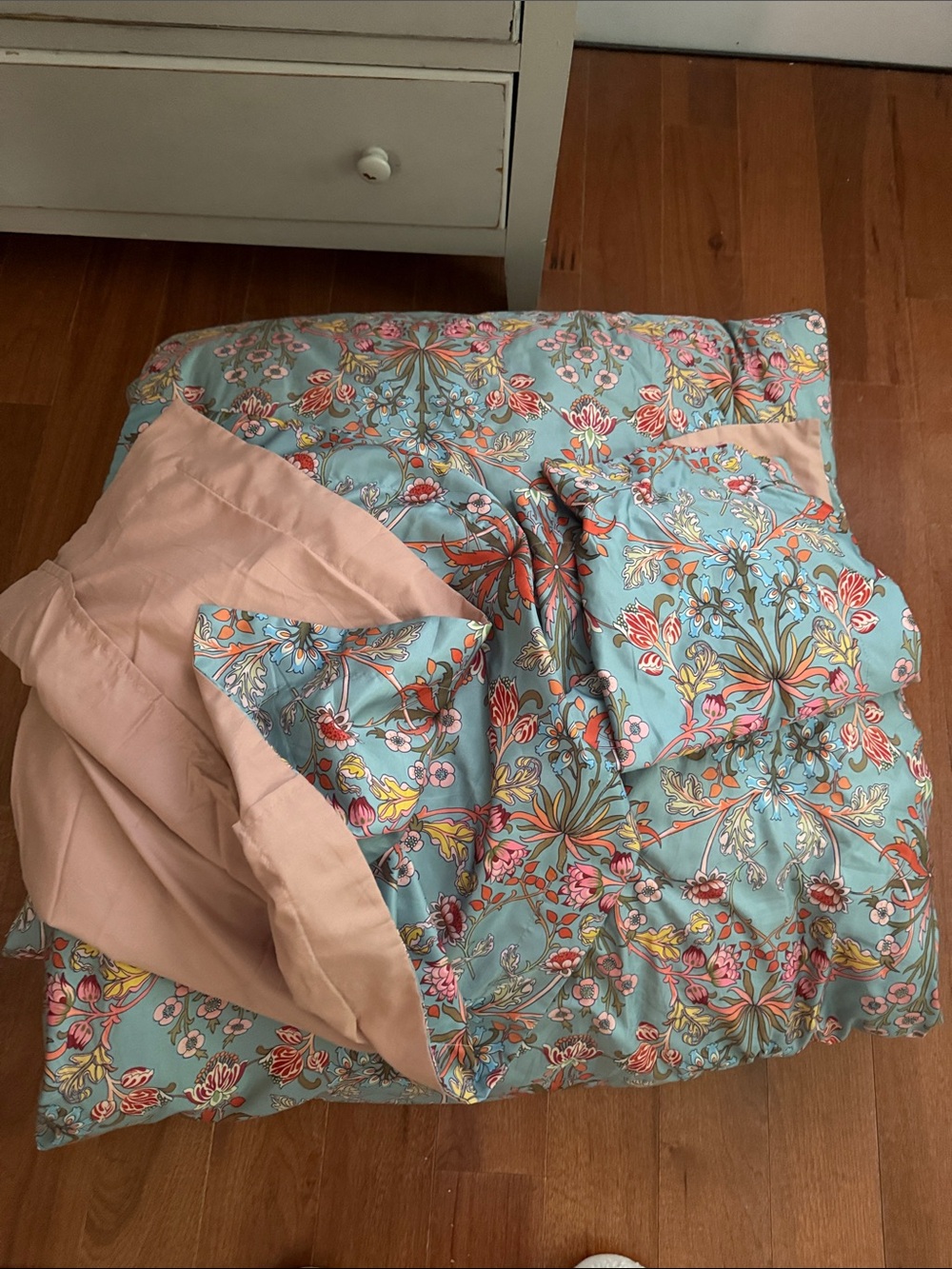 Floral Reversible Comforter in Aqua and Blush - Home Bedding